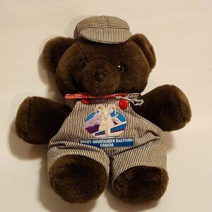 ADORABLE VINTAGE Rocky Mountaineer Rail Tours Plush Bear Engineer Railroad Train